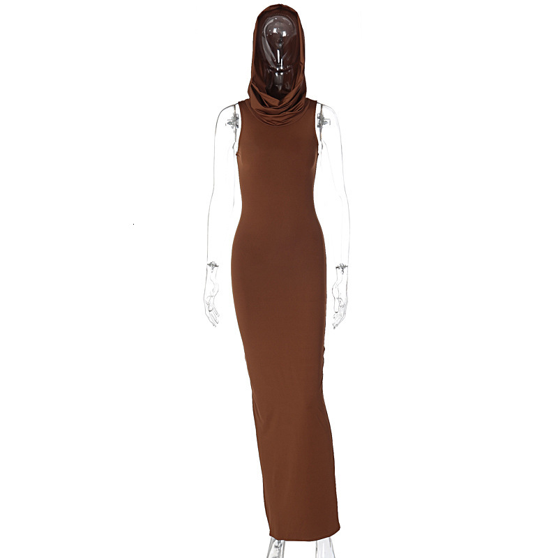 Wind Women's Clothing New4 Summer New Product Fashionable Solid Color Hooded Back Slit Sleeveless Dress
