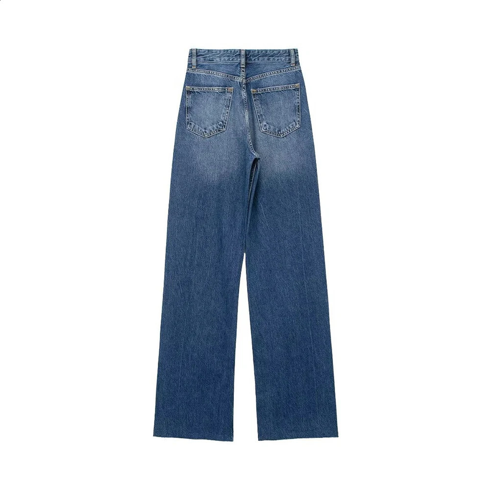 White Jeans for Womens Straight Pants High Waisted Pockets Gradient Elegant Chic Denim Trousers Fashion Causal Jeans 250225