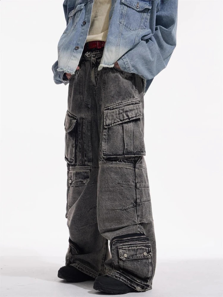 Cargo Style Jeans Women 2000s Y2k Baggy Techwear Vintage Multi Pockets American High Street ed Couples Hip Hop Trousers 250224