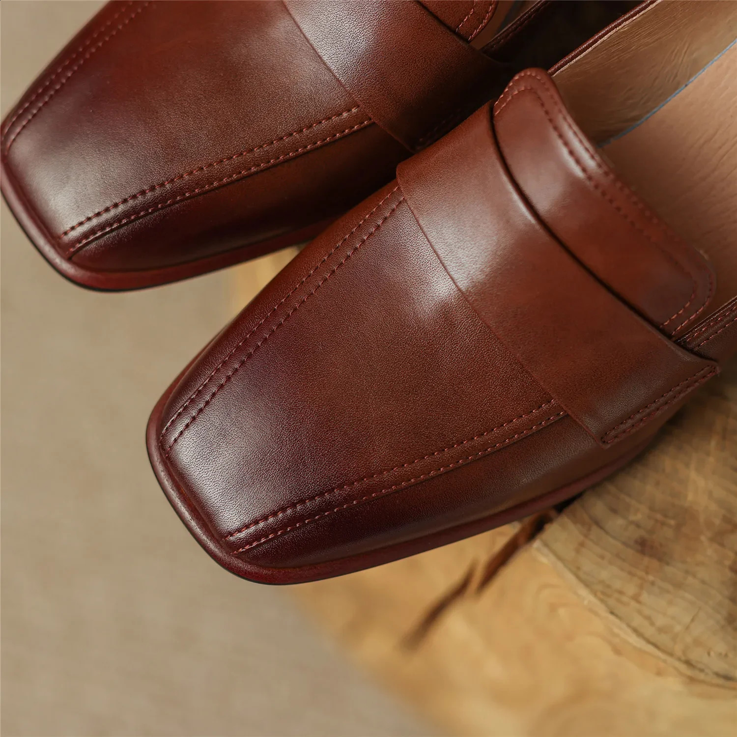 Sheepskin Women Shoes Spring Thick High Heels Pigskin Insole and Lining Ladies Office Dress Shoes Plus Size 41 42 250228
