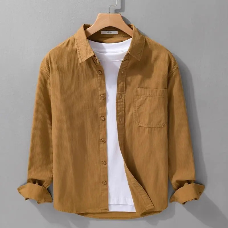 Japanese Men Long-sleeved Shirt Spring and Autumn Simple Trend Solid Color Cardigan Loose Casual and Versatile 250225