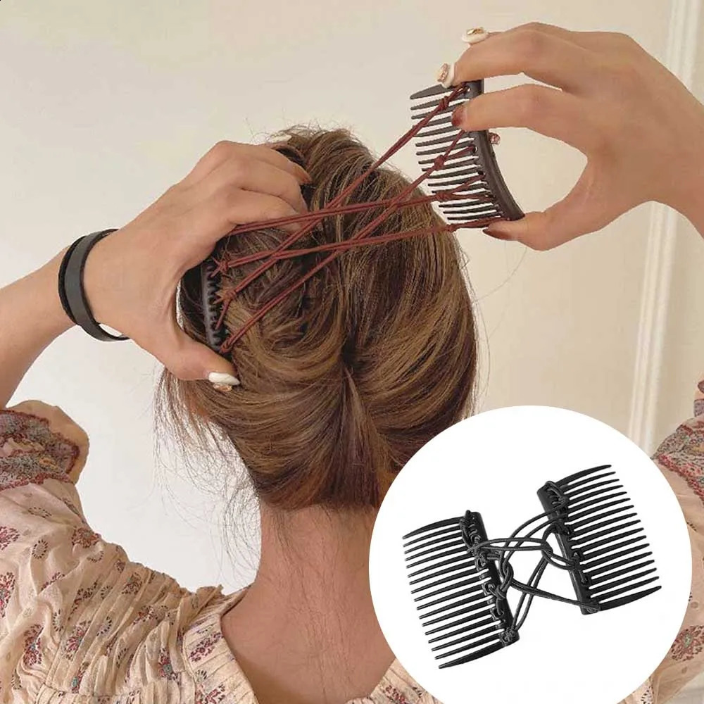 Vintage Creative Magic Hair Comb Double Row Elastic Disc Clip For Women Headwear Fashion 250218