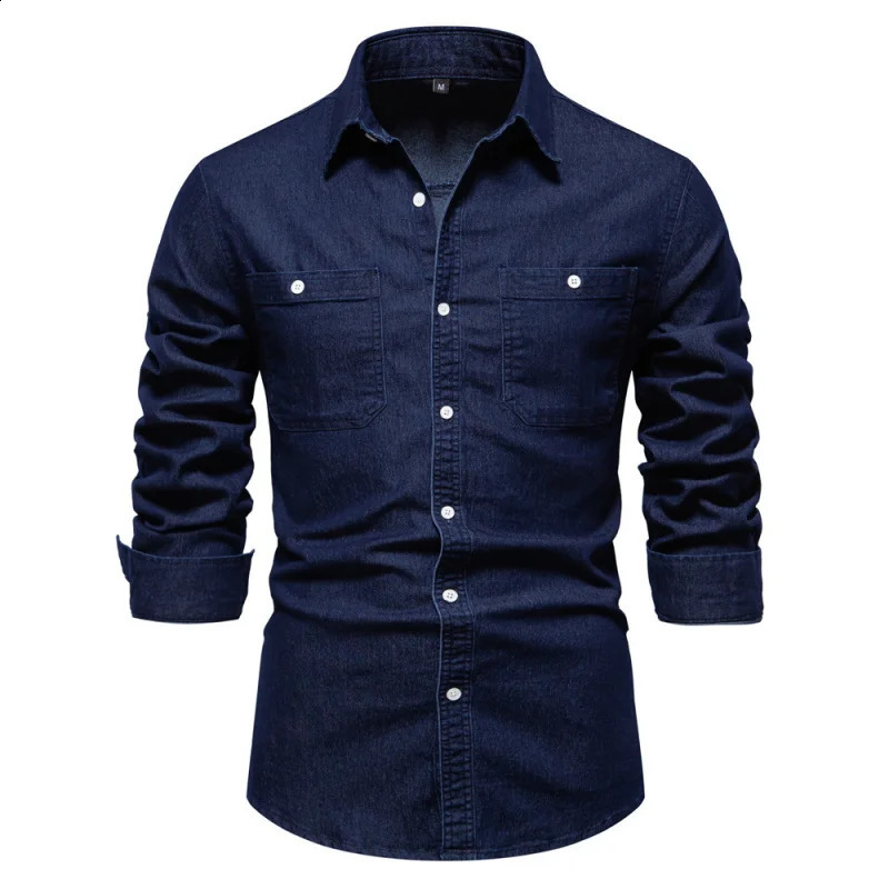 GIOIODenim shirt for men2025Spring HighQuality Solid Color Retro TopFashionable Versatile Long Sleeve Denim Shirt 250226