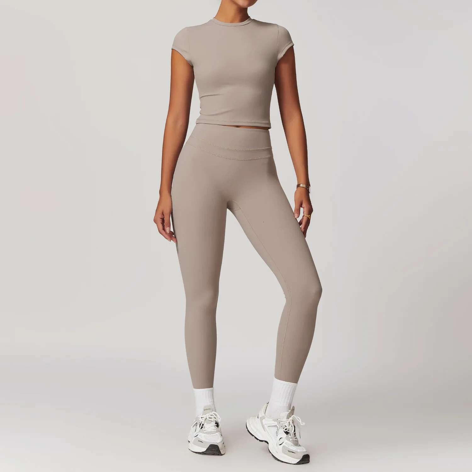 Mikeyoga 2Pcs Yoga Set Women Sportswear Workout Clothes Athletic Wear Gym Legging Fiess Bra Crop Top Short Sleeves Sports Suit