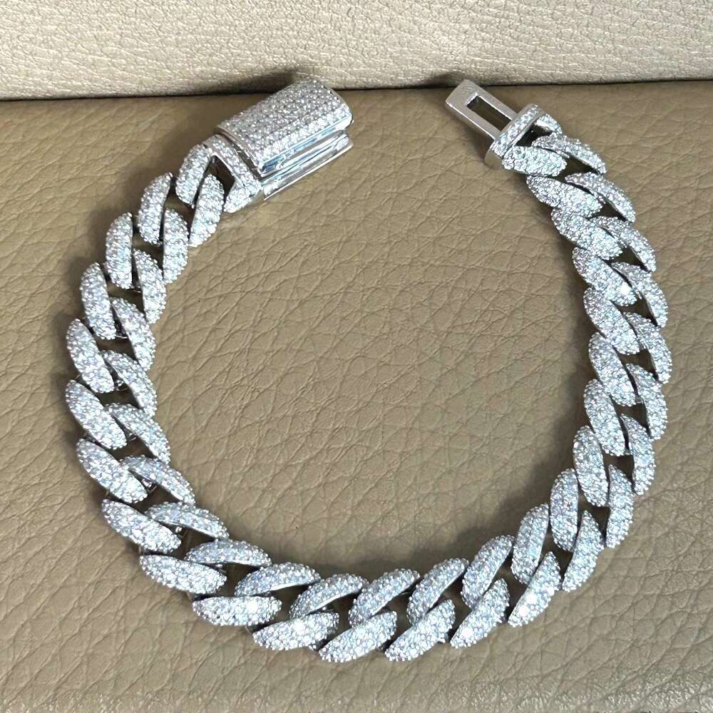 Meisidian 6 Inch S Sier Iced Out Dia Cuban k Moissanite Bracelet For Mens
