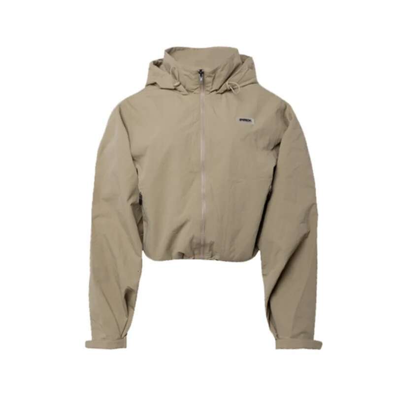 Chic Black Khaki Gorpcore Hooded Cropped Jackets Top Women Outdoor Windbreaker Waterproof Zip Up Jacket Coat Streetwear