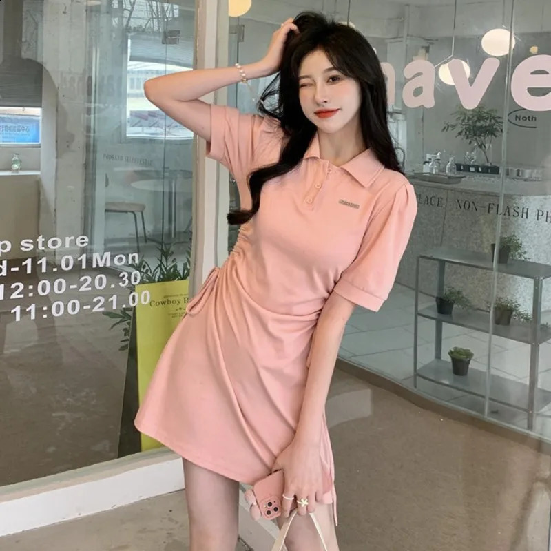 selling womens clothing solid color polo collar short sleeved shirt button up skirt ultrathin and fashionable 250227