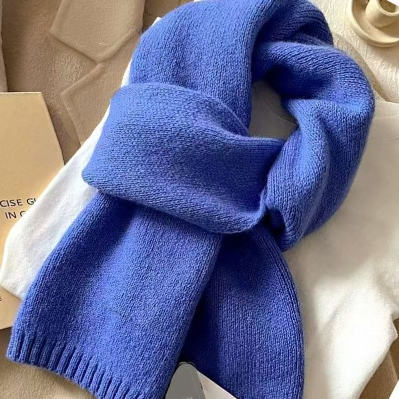 T207 all-match scarf men's solid color Korean style thick simple knitted warm dopamine neck scarf female blue scarf couple