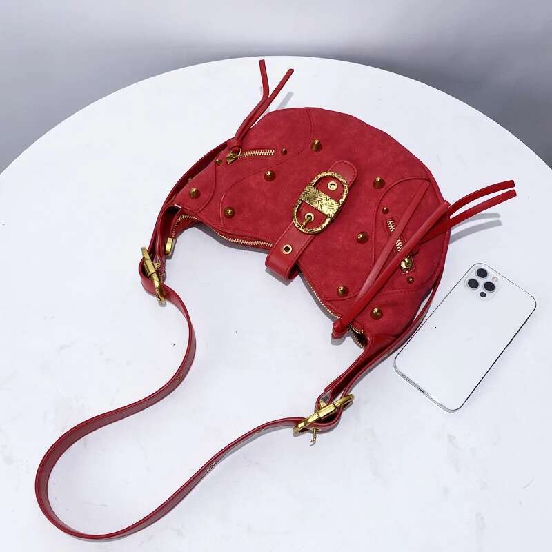 Moto & Biker Saddle Bags For Women Designer Handbags Purses New In PU Vintage Metal Button Rivet Small Shoulder