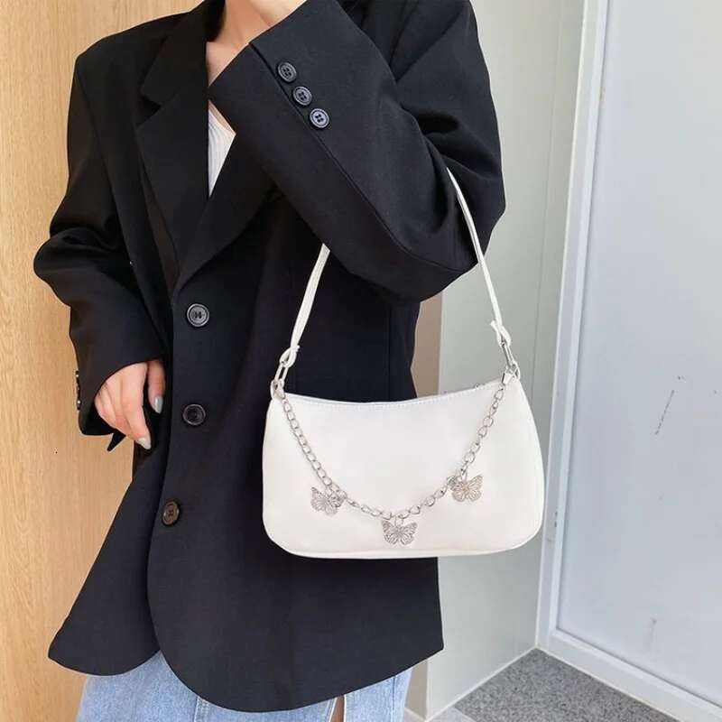 Fashion Women's Butterfly Chain Travel Shoulder Women's PU Leather Shopping Underarm Bag Solid Color Handbag