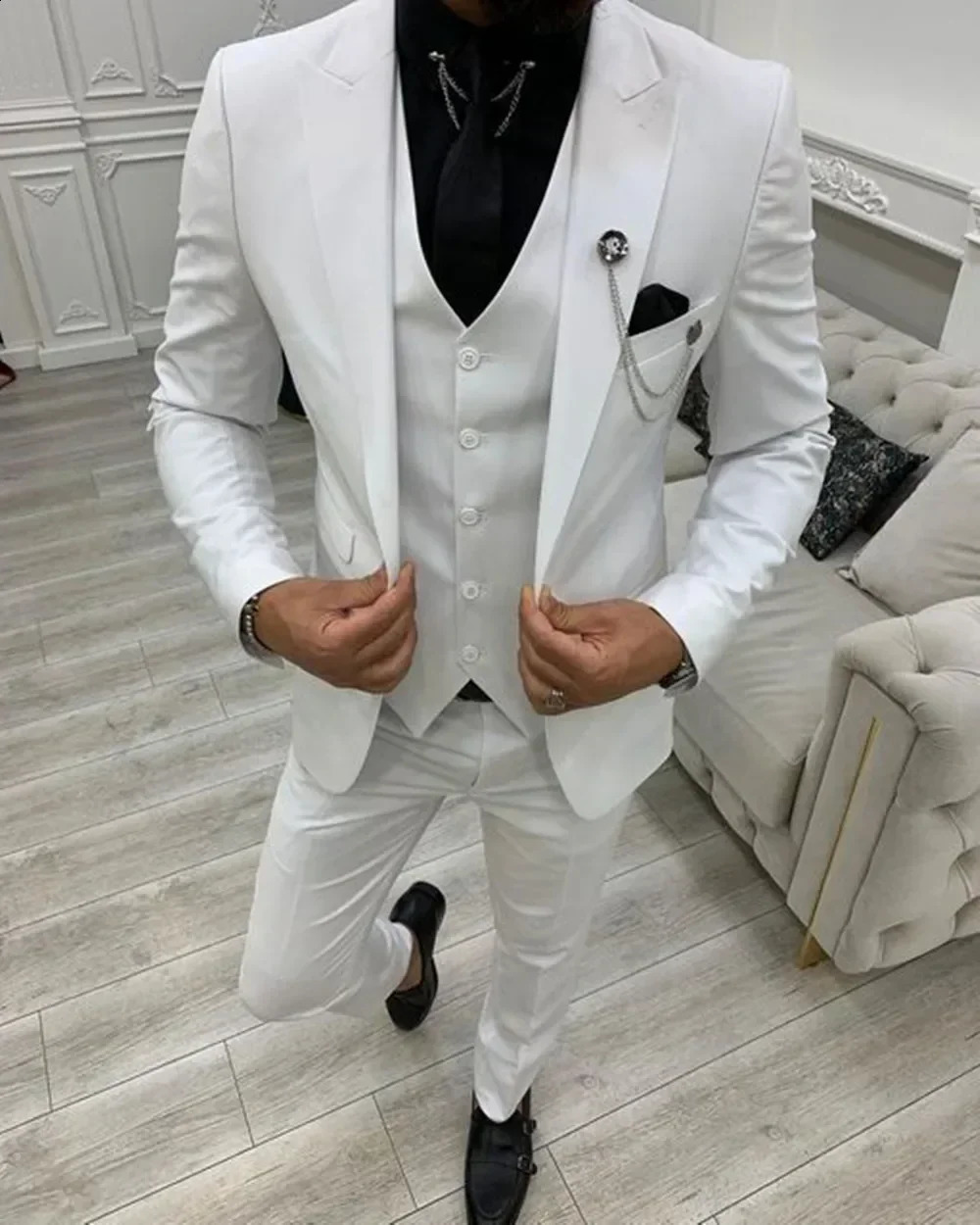 2024 Green Lapel Slim Fit Men Suits 3 Pieces Tuxedos Suit Blazer Sets Groom Wedding Prom Costume 250224