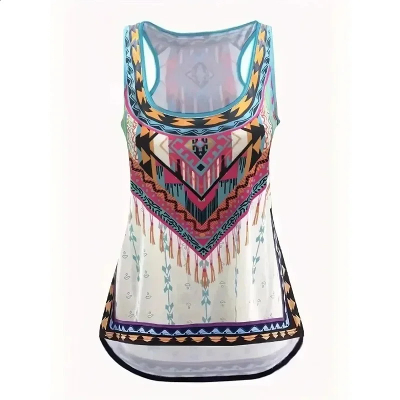 Women Fashion Plus Size 1XL-7XL Women Irregular Sleeveless Digital Printing Vest Ladies Loose Round Neck Printed Tank Tops 250224