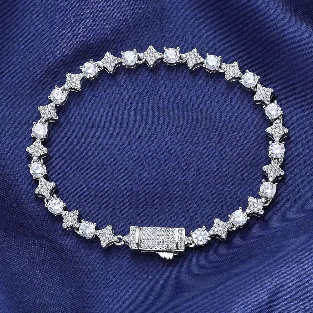 Sier/ Gold Plated Star Round Zircon Tennis Chain Necklace New Design Hip Hop Couple Fine Jewelry Femme for Valentine