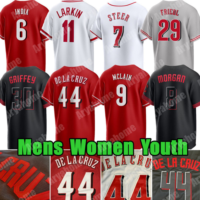 Elly De La Cruz Baseball Jersey Matt McLain Johnny Bench Spencer Steer Pete Rose Cincinnatti Reds TJ Friedl Hunter Greene Tyler Stephenson Barry Larkin India Benson