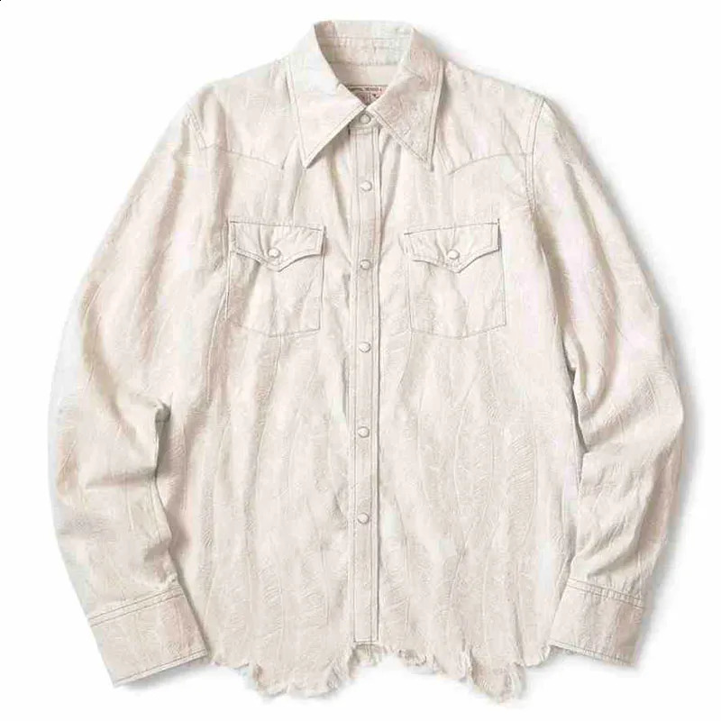 24AW KAPITAL Hirata and Hongri Japanese retro casual feather embroidered white denim loose long sleeved shirt 250226