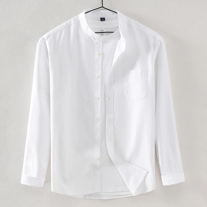 Chinese style 100%cotton Standing collar shirts for men Casual long-sleeve streetwear tops Standing collar shirt fashion clothes 250225