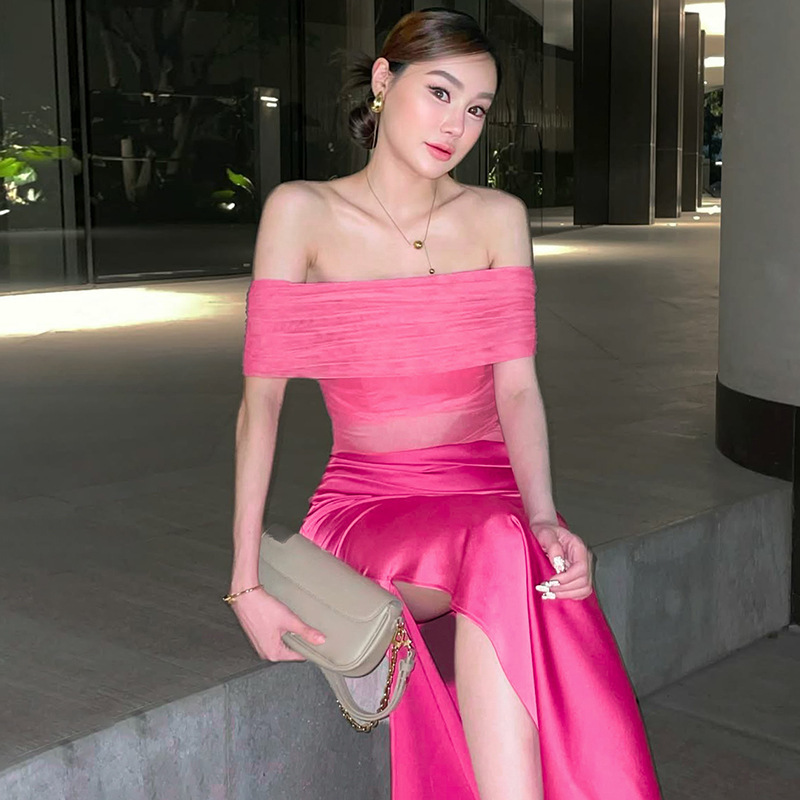 Hot Selling Women's Clothing New5 Spring/Summer New Product Fashionable And Sexy Perspective Splicing One Shoulder Dress