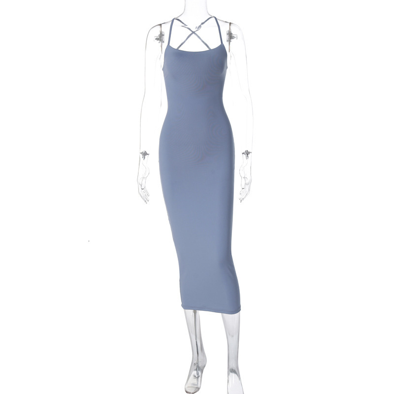 Hot Selling Women's Clothing New4 Summer New Product Fashionable And Sexy Backless Strap Slim Solid Color Dress