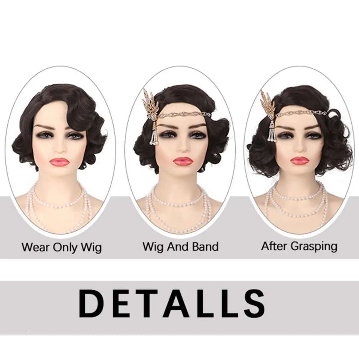 1920S Finger Wave Synthetic Womens Short Curly Cosplay Wig Costume Halloween Party Daily Use Great Gatsby