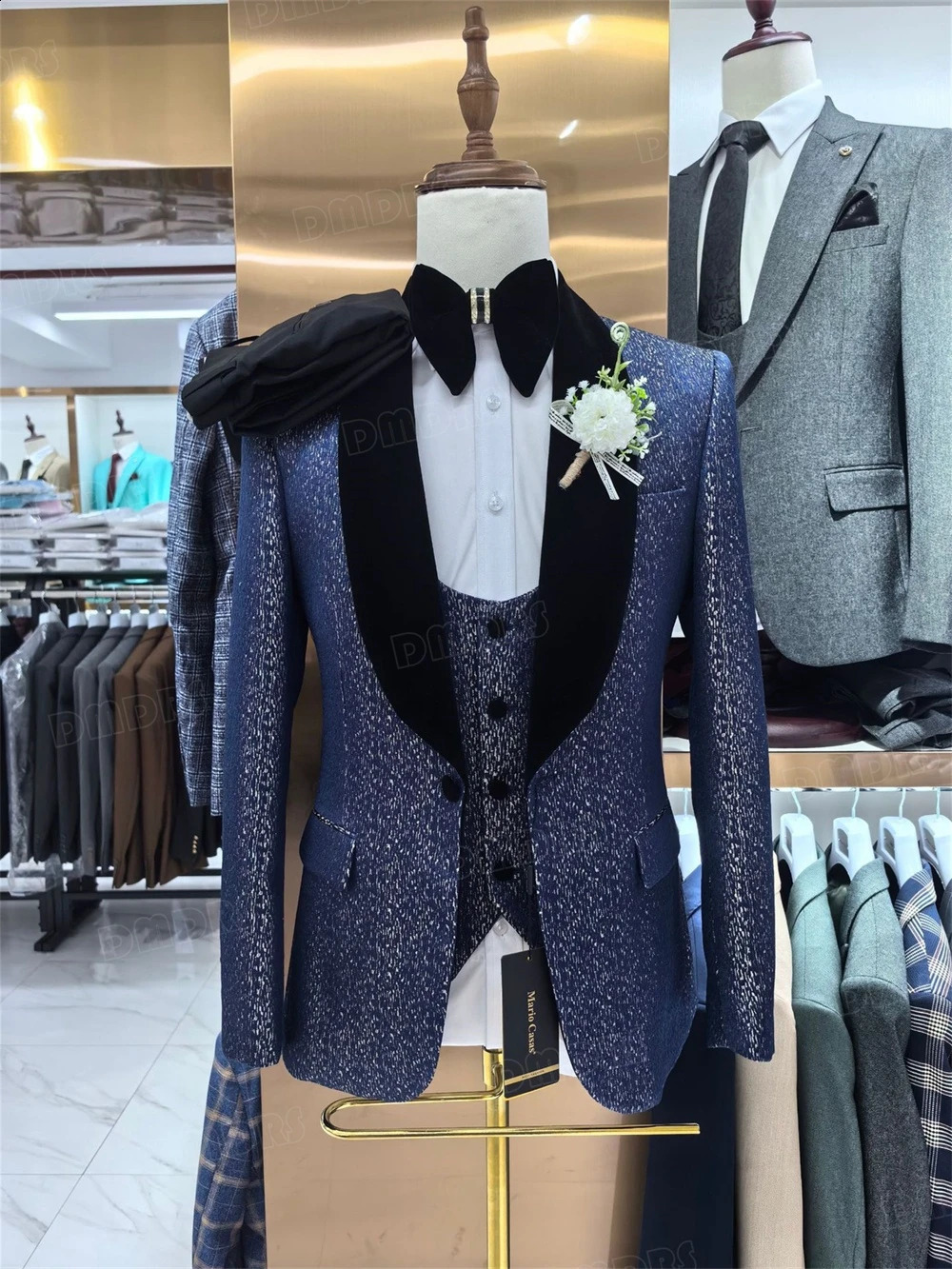 3 Pieces Wedding Groom Host Tuxedo Formal Suits Blazer Vest Pants Set Plus Size One Button Shawl Neck Mens Suit Set 250224