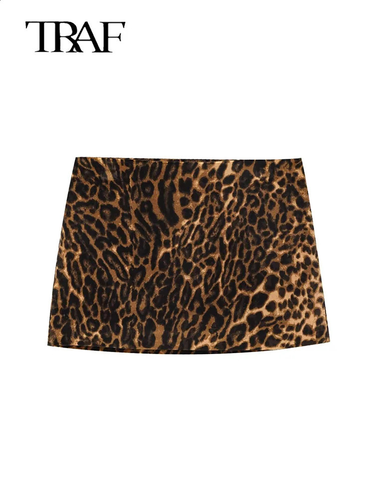 TRAF Fashion long sleeved sportswear womens 2-piece set leopard print mini skirt set womens two-piece set womens set 250225
