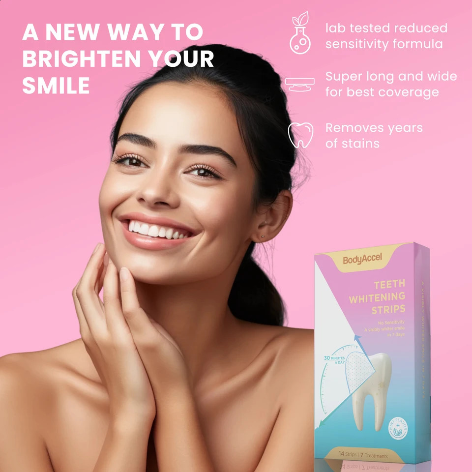 BODYACCEL Teeth Whitening Strips 14-Day Visible Whitening Gentle Non-Sensitive Stain Removal Color 250227