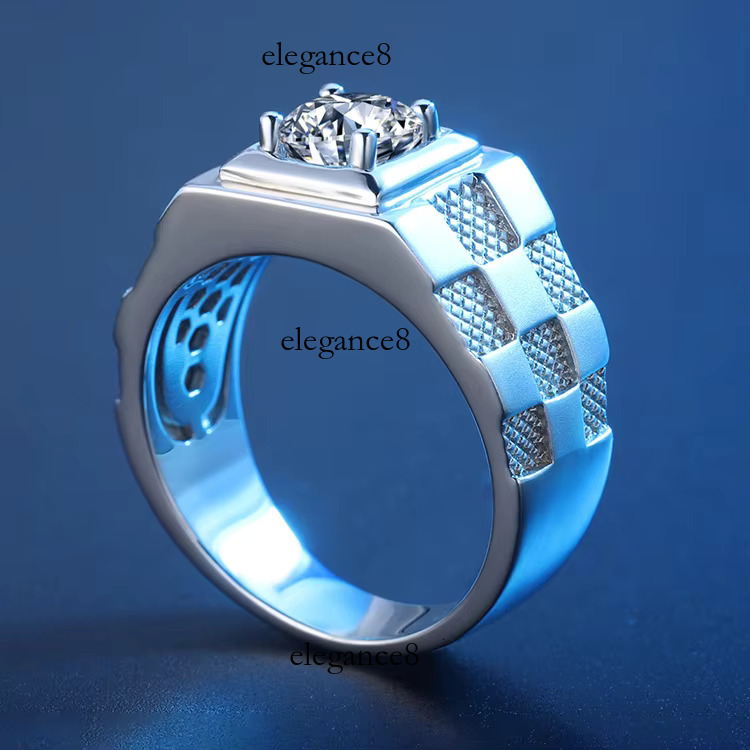 Classic Sterg Sier Mens Rings Jewellery Round Shape Moissanite Dia Wedding Ring