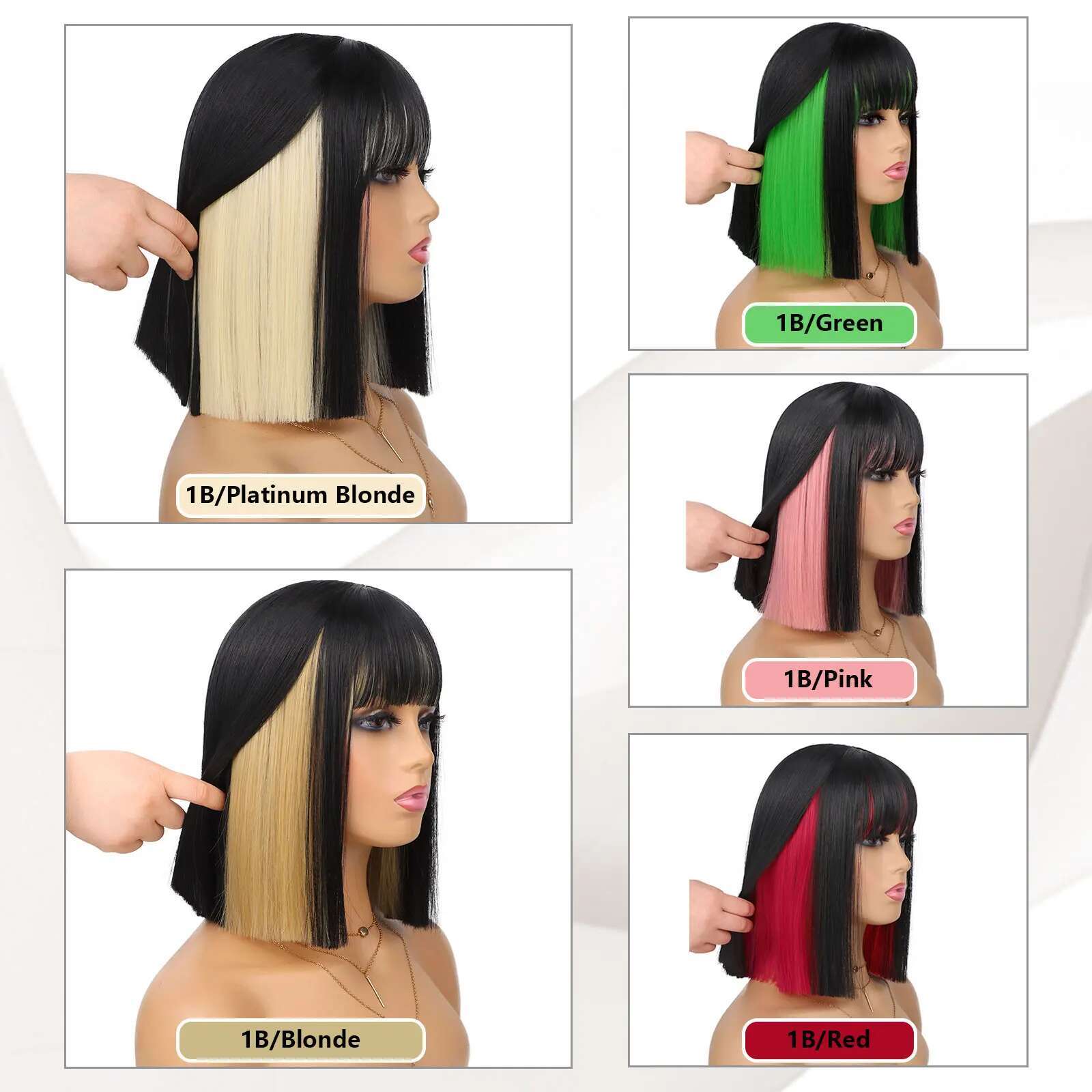 Synthetic Short Straight With Bangs Women Peekaboo Wigs Two Color Bob Wig For Daily Party Use