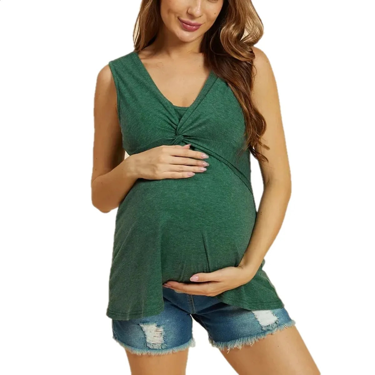 Womens Sleeveless Pure Colour Tops Breastfeeding Nursing Maternity Clothes Pregnant Blouse Maternity Clothes for Pregnant 250228