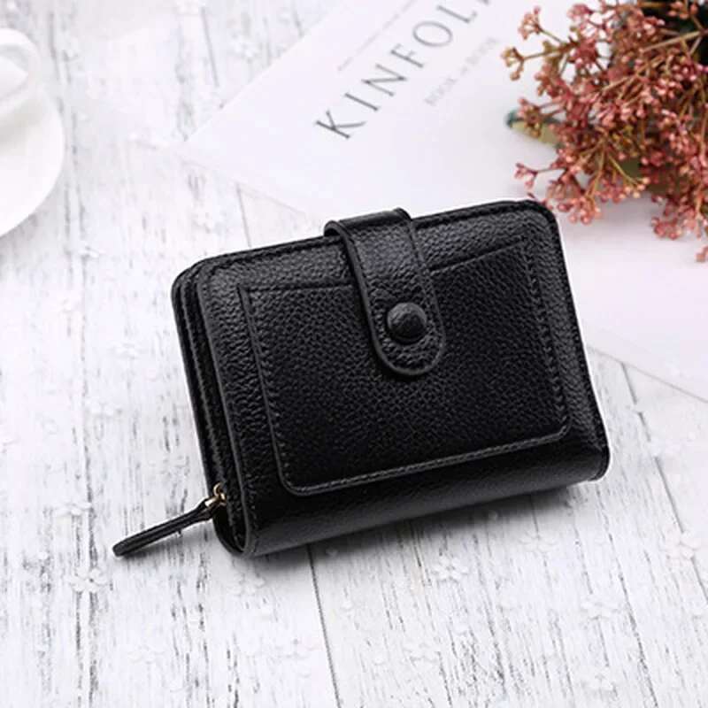 Women's Wallet 2025 New Red Black Mini Wallet Hass Multi Deck Women's Wallet Zipper Women's Leather Buckle
