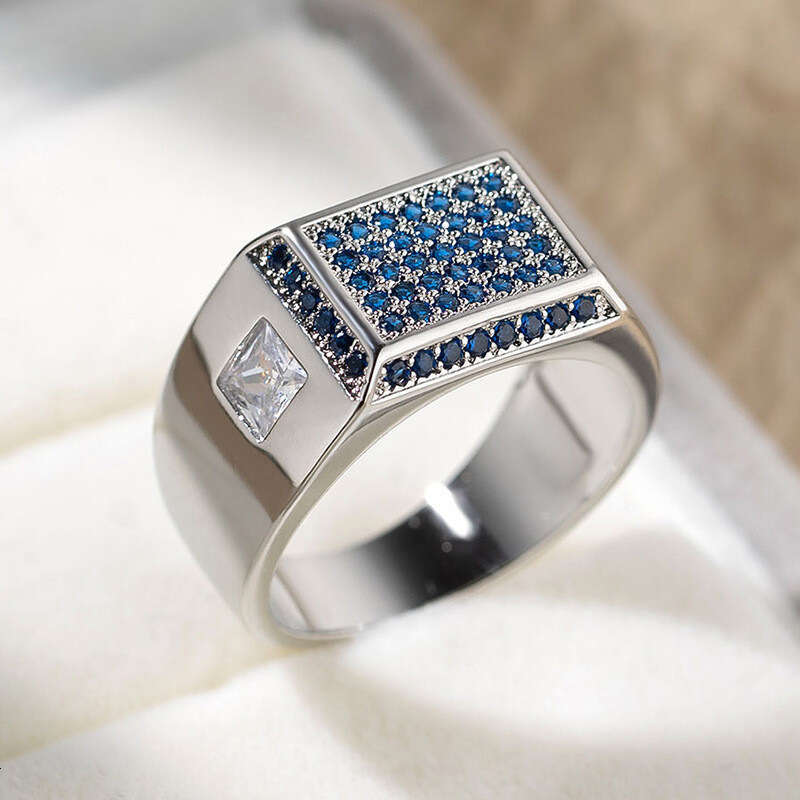 Feiyu hot selling rectangular geometric men's simple business fashion accessories zircon crystal silver engagement ring