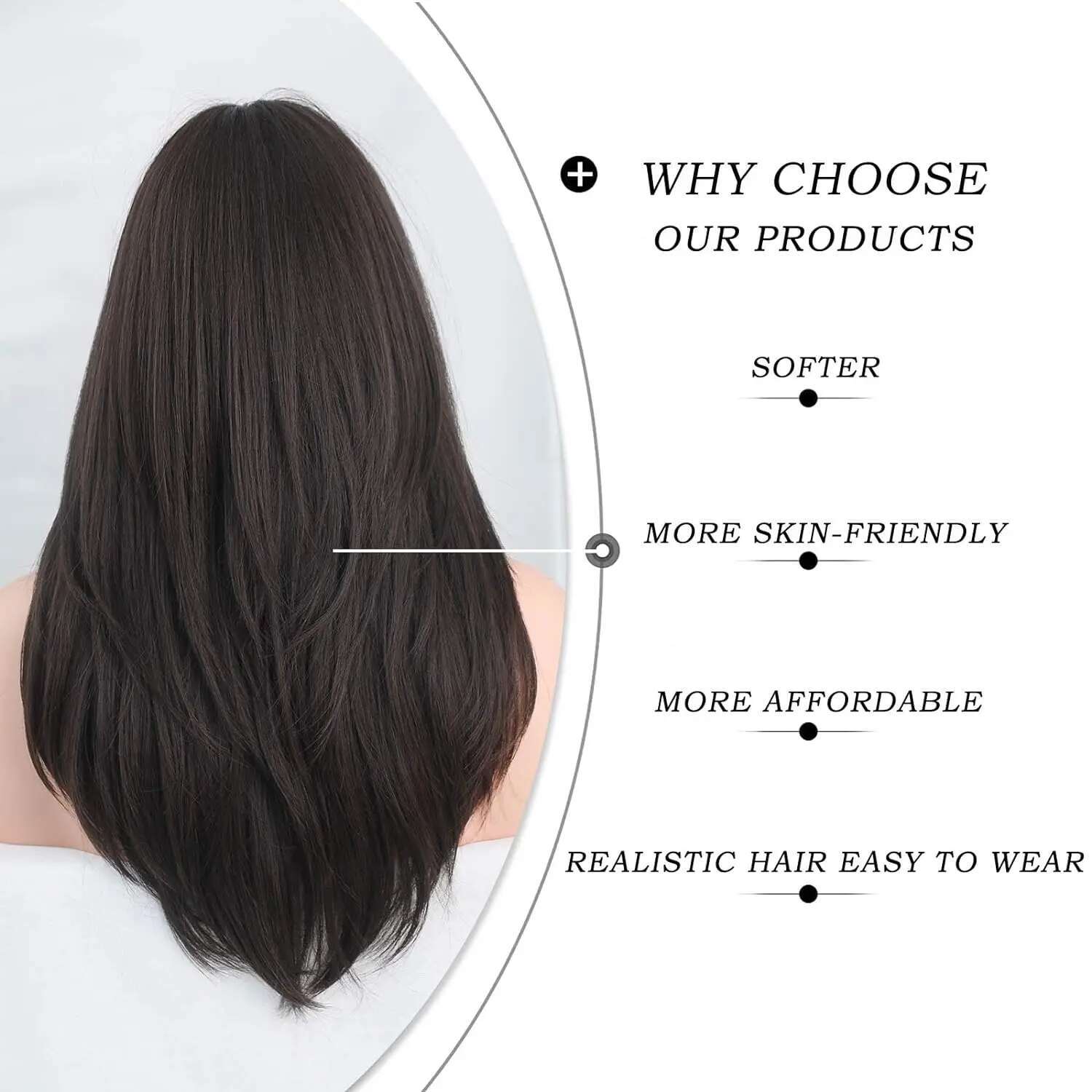 Long Synthetic Black Straight Wigs Women 22 Inch Realistic With Bangs Natural Layered Wig For Girls Daily Party