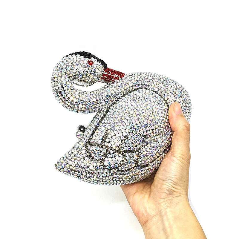 Funny Swan Crystal Clutches Women Evening Handbag Dias Ladies Bridal Wedding Party Purses Bag