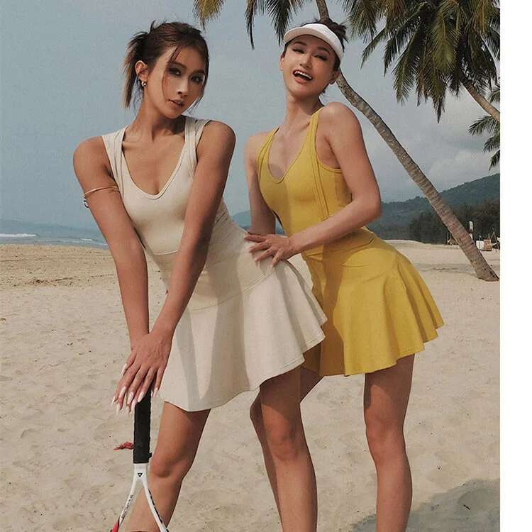 Tennis Dress Female Sleeveless Sport Suits Training Running Fiess Short Skorts Golf Badminton Tracksuits Padded Yoga Skirts