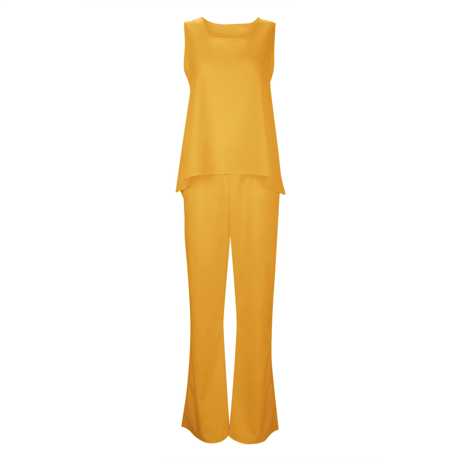 Cotton linen two-piece womens summer casual vest O-neck top and straight pants set womens 2PCS set streetwear 250225