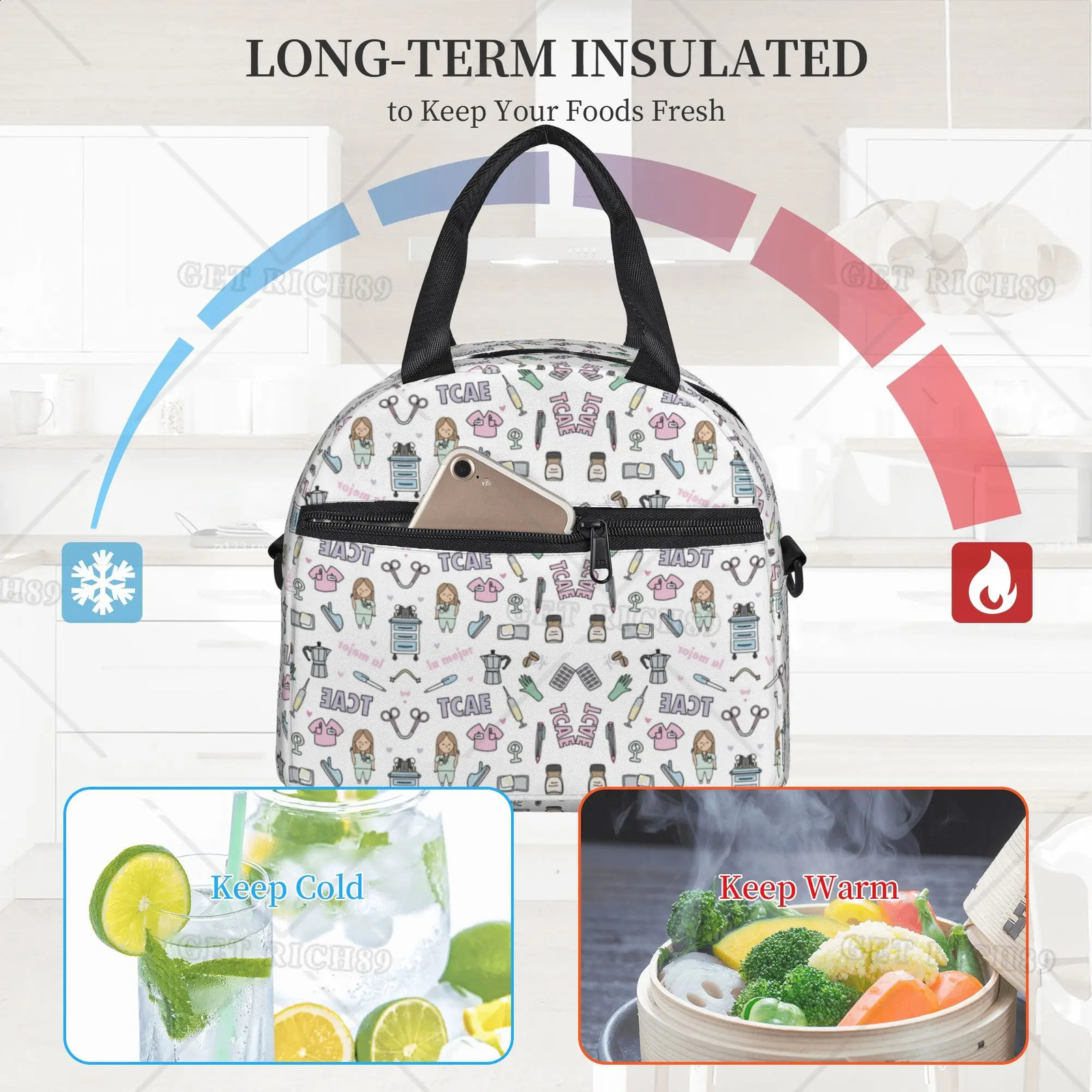 Doctor and Nurse Enfermera En Apuros Lunch Bag Large Insulated Lunch Box with Adjustable Shoulder Straps Suitable for Women Work and Travel 250228
