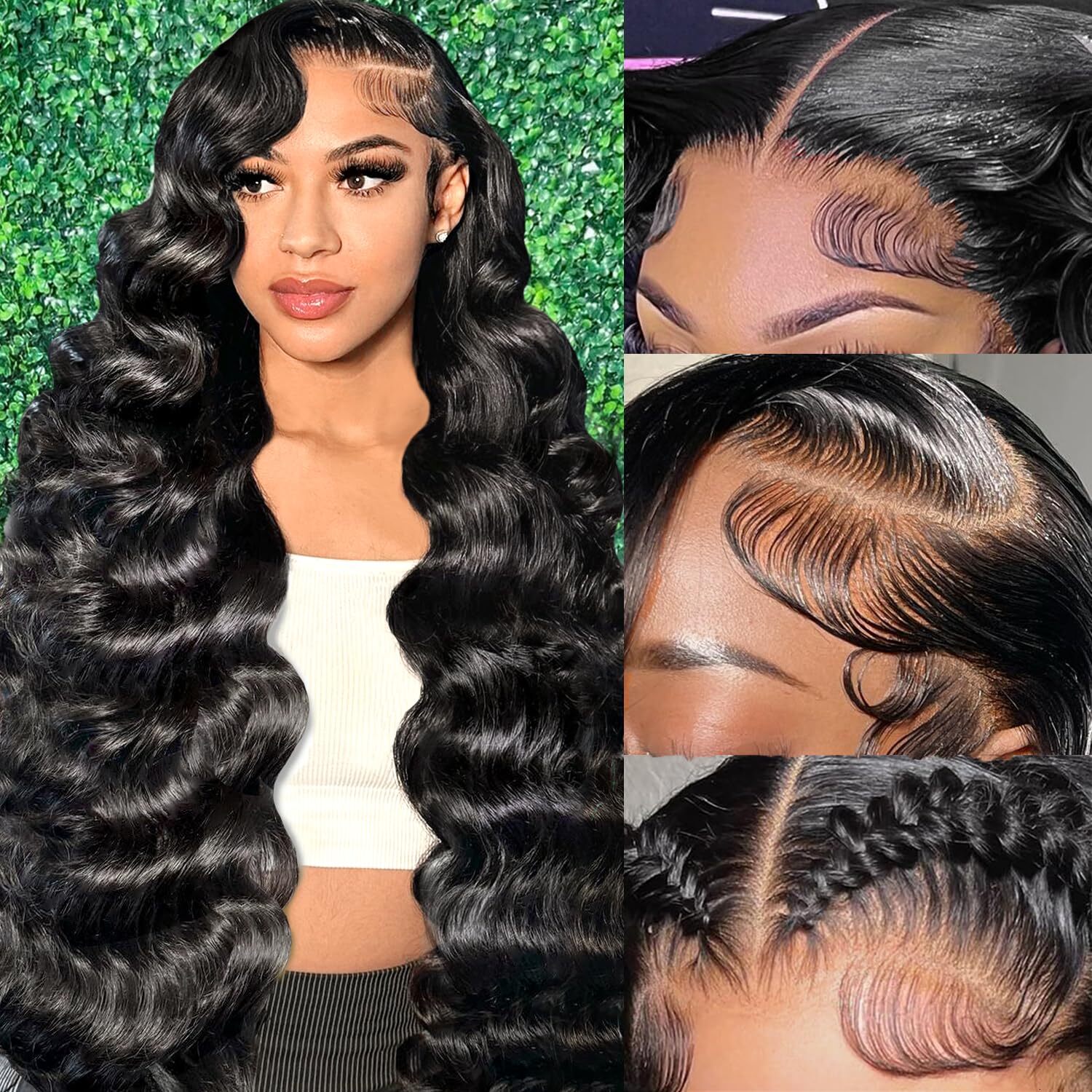 Smabuity 33.02 x 15.24 cm Body Wave Lace Front 180% Density Glueless Human Wig Strap Baby Hair 26 inches
