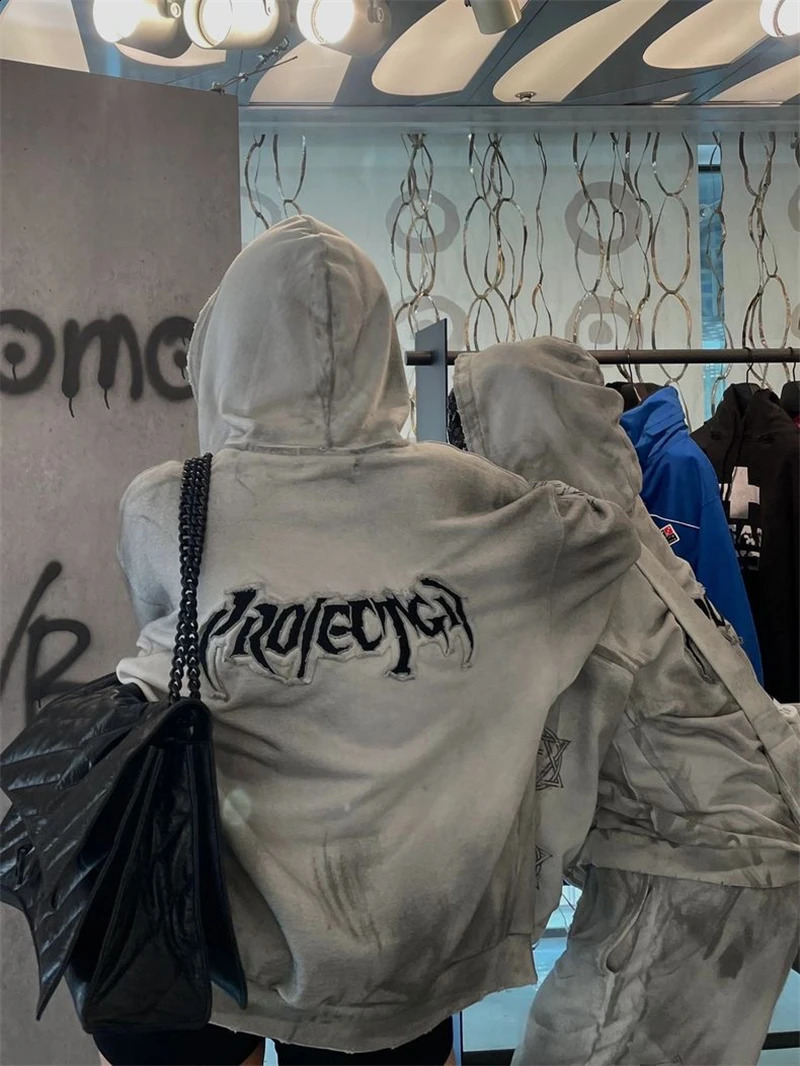 High Quality Project G/R American Vintage High Street Vibe Style Loose Tie Dyed Zipper Hoodie Coat Trendy Mens Street Hip Hop 250226