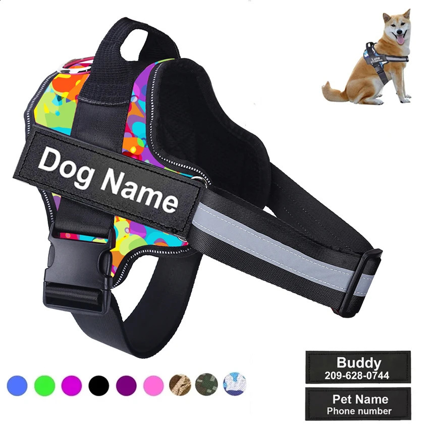 Dog Harness NO PULL Reflective Breathable Adjustable Pet Harness Vest with ID Custom Patch Outdoor Walking Dog Supplies 250224