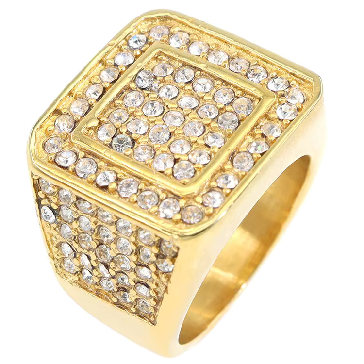 Selg fashion manufacturer gold-plated pyroxene men's zircon stainless steel rings
