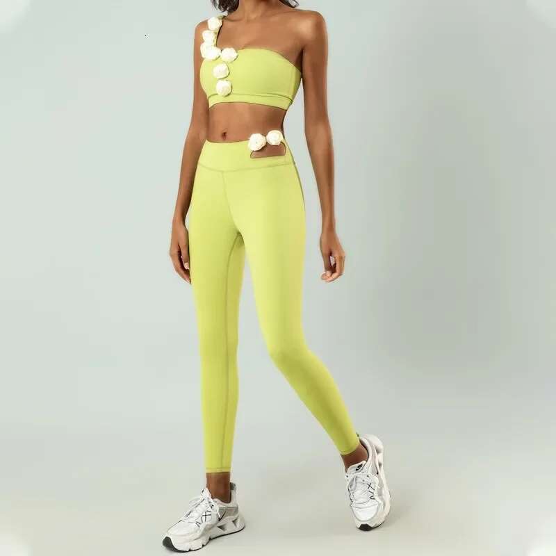 Pmwrun Women's Yoga Suit Quick-Drying Elastic Chest Wrap Shockproof Running Fiess Sports High Waist Pants Two-Piece Set