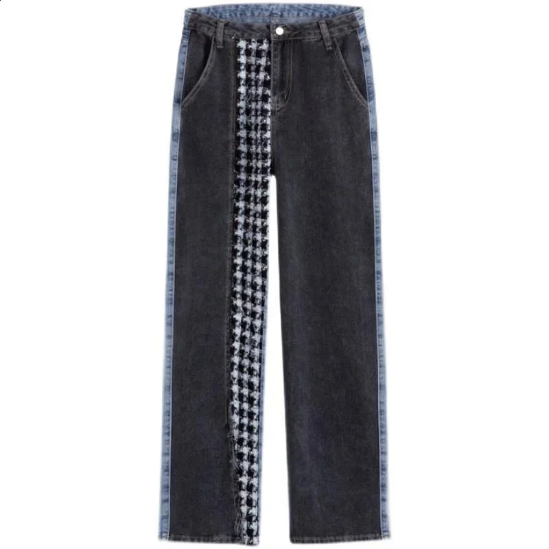 Casual jeans American washed multi-pocket work jeans Y2K retro womens street black straight-leg loose wide-leg pants 250225