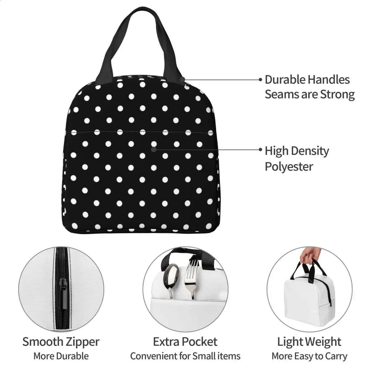 Mens lunch bag womens cute polka point heat cooler portable school lunch box food bag 250228