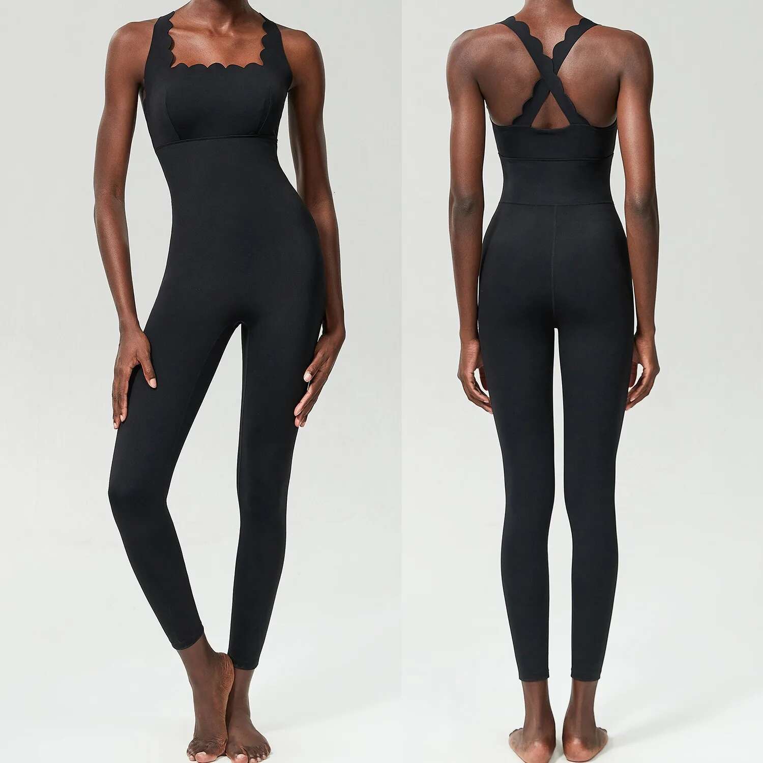 Yoga Jumpsuits With Lotus Hem&Chest Pads All In One Pieces Fiess Rompers Super Stretchy Slim Fit Bodysuits Dancing Overalls