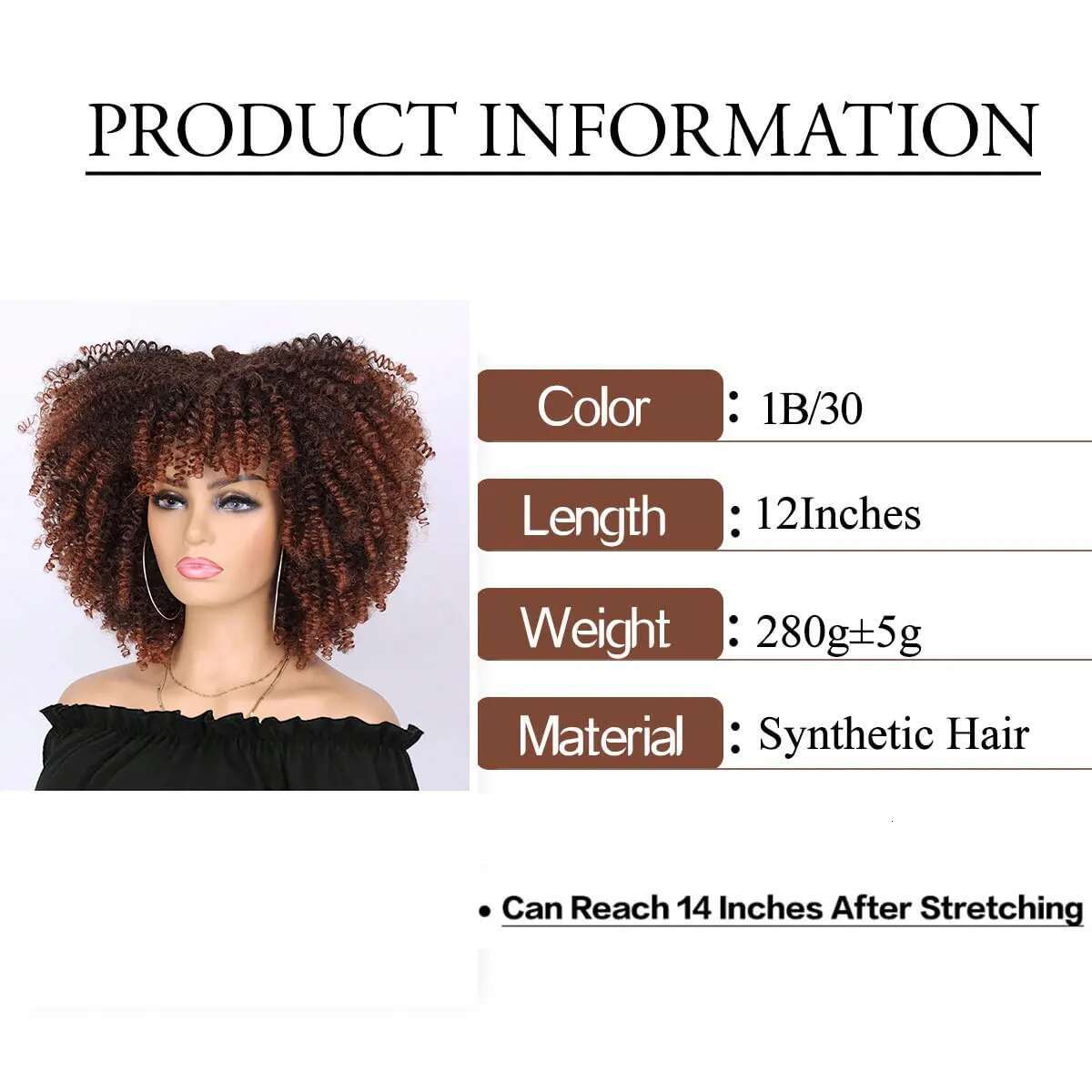 Synthetic Short Afro Kinky Curly Wig With Bangs For Black Women High Temperature Daily Party Headgear With Clips Cosplay