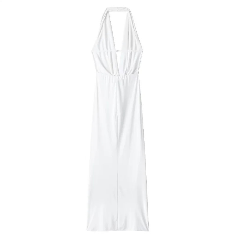 Willshela Women Fashion Solid Pleated Backless Lace Up Midi Dress Vintage Halter V-Neck Female Chic Lady Dresses 250226
