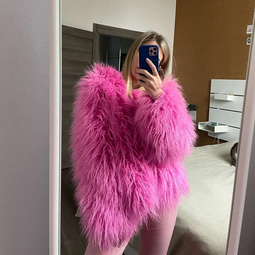 Women Faux Vintage Solid Loose Warm Flurry Coats Autumn Winter Lady Fashion Thick Streetwear Fur Jacket
