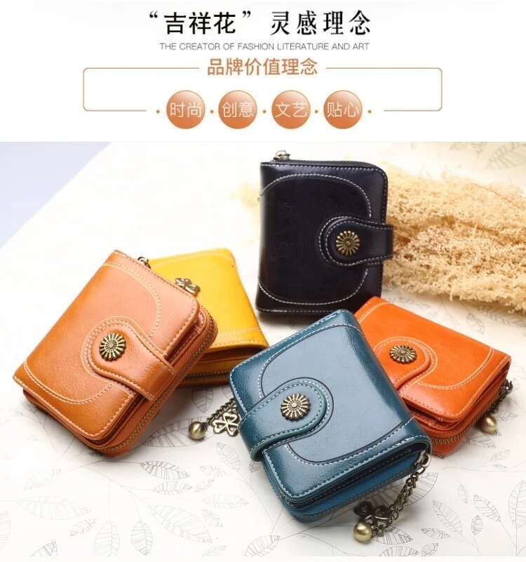 Women's Retro Wallet Oil Leather Wallet Women's Zipper Coin Wallet Credit Card Clip Wallet