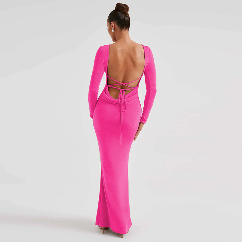Women's Clothing New4 Autumn New Fashion Sexy Backless Lace Up Long Sleeved Temperament Dress