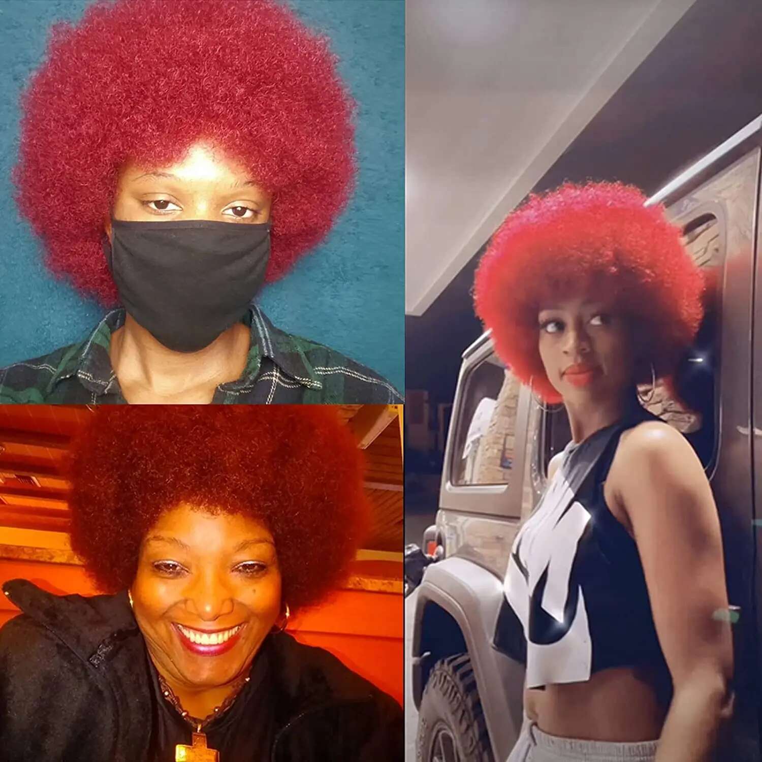 With Bangs Synthetic Short Afro Kinky Curly Wig For Black Women Large Bouncy And Soft Natural Looking Halloween Party